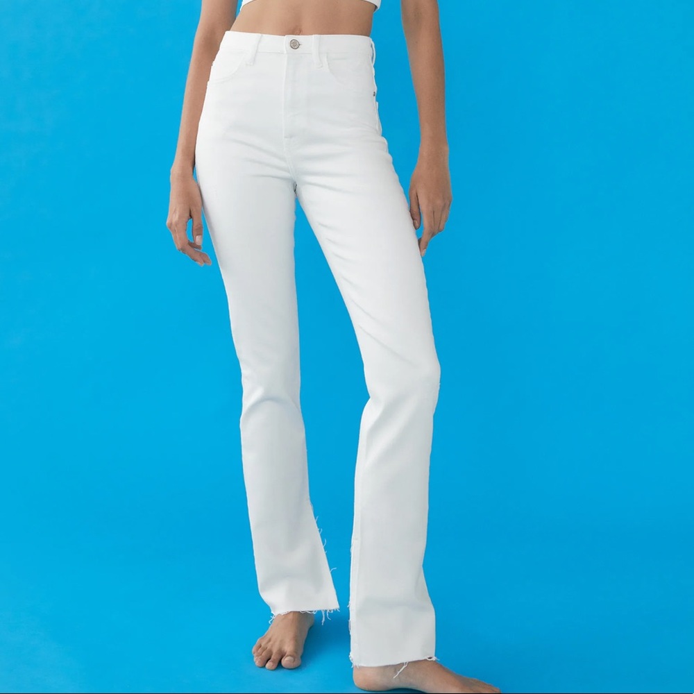 Slim flared slitted high rise jeans